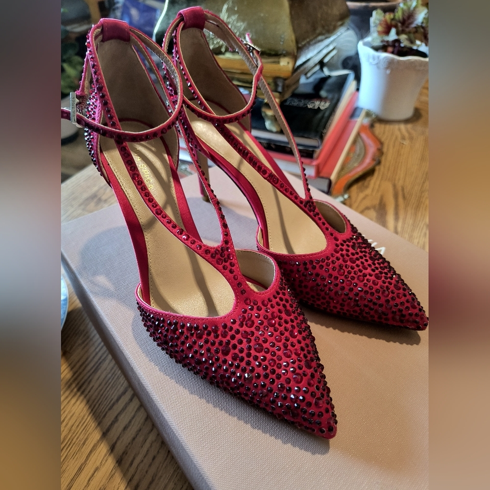 Via Spiga Red Rhinestone Studded Women's Heels Size 5